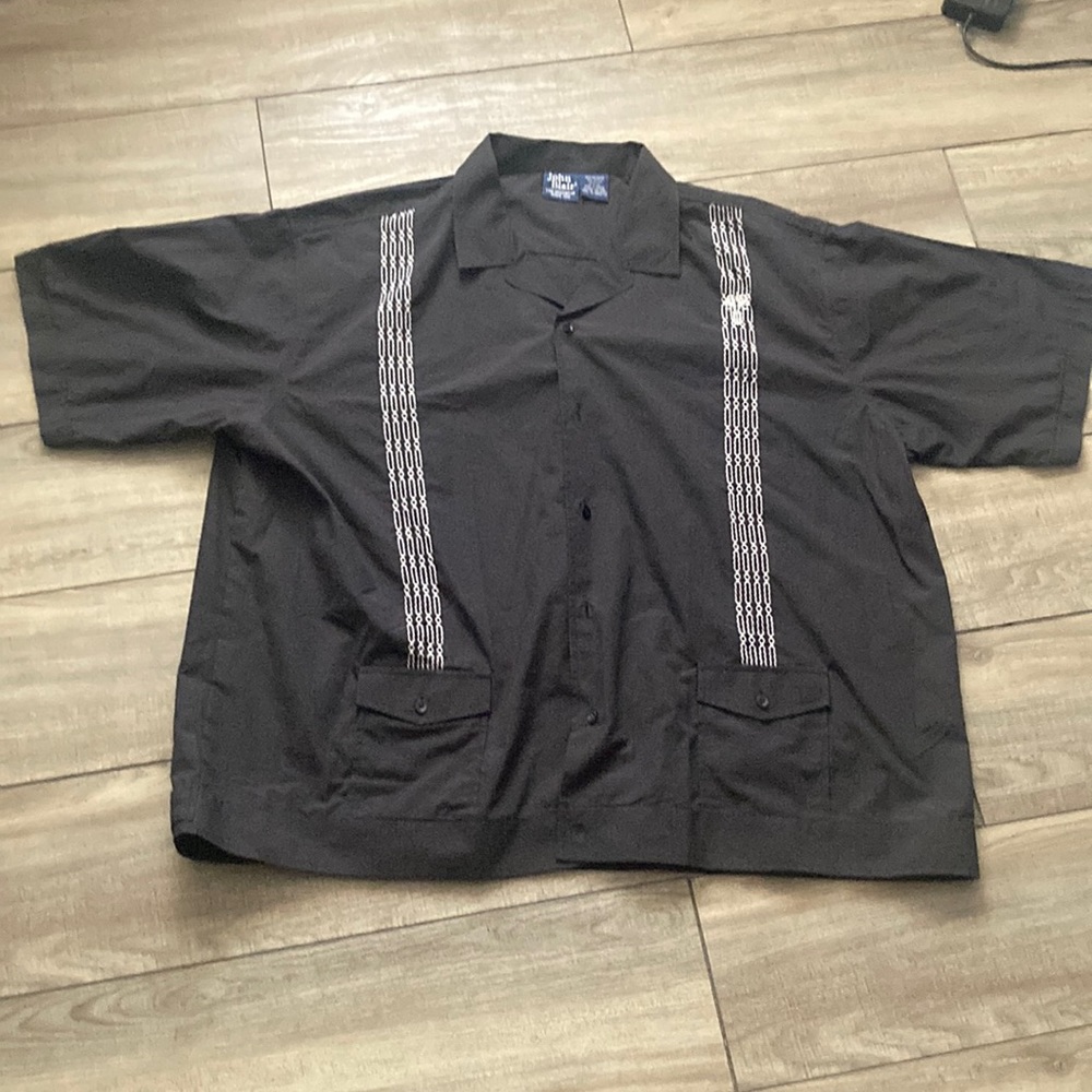 John blair black casual dress shirt button up and pocket
